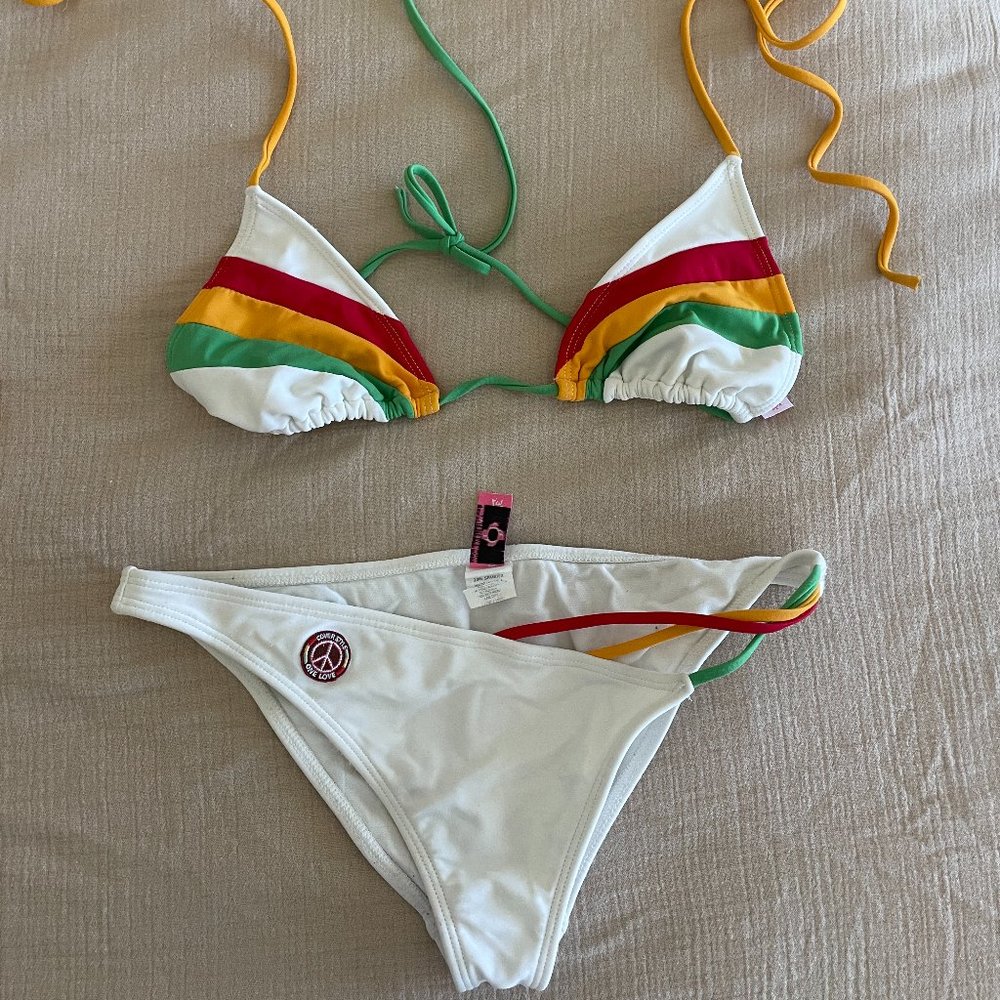 TWO bikini sets! white and black string bikinis, women's Sm/Med, Coverstyle